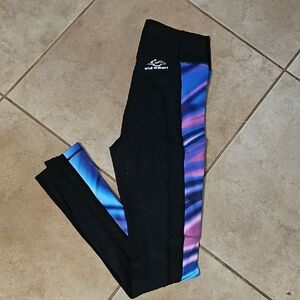 Black Riding Leggings with Blue-Purple Side Panels